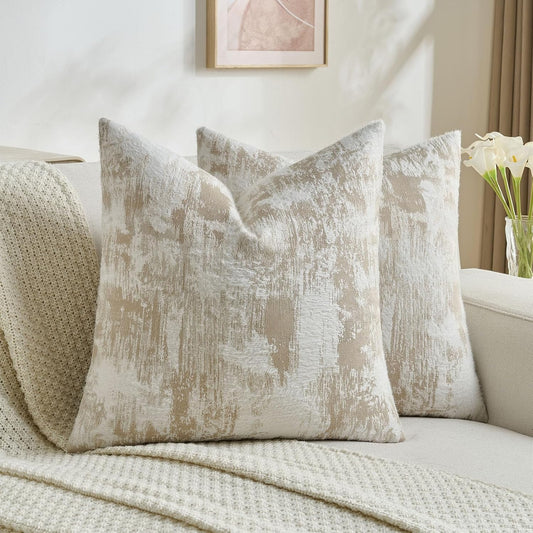 FUTEI Brown White Decorative Throw Pillow Covers 24x24 Inch Set of 2,Soft Faux Cashmere Jacquard - Textured & Cozy Euro Pillow Shams,Modern Home Decor for Couch Bed Living Room