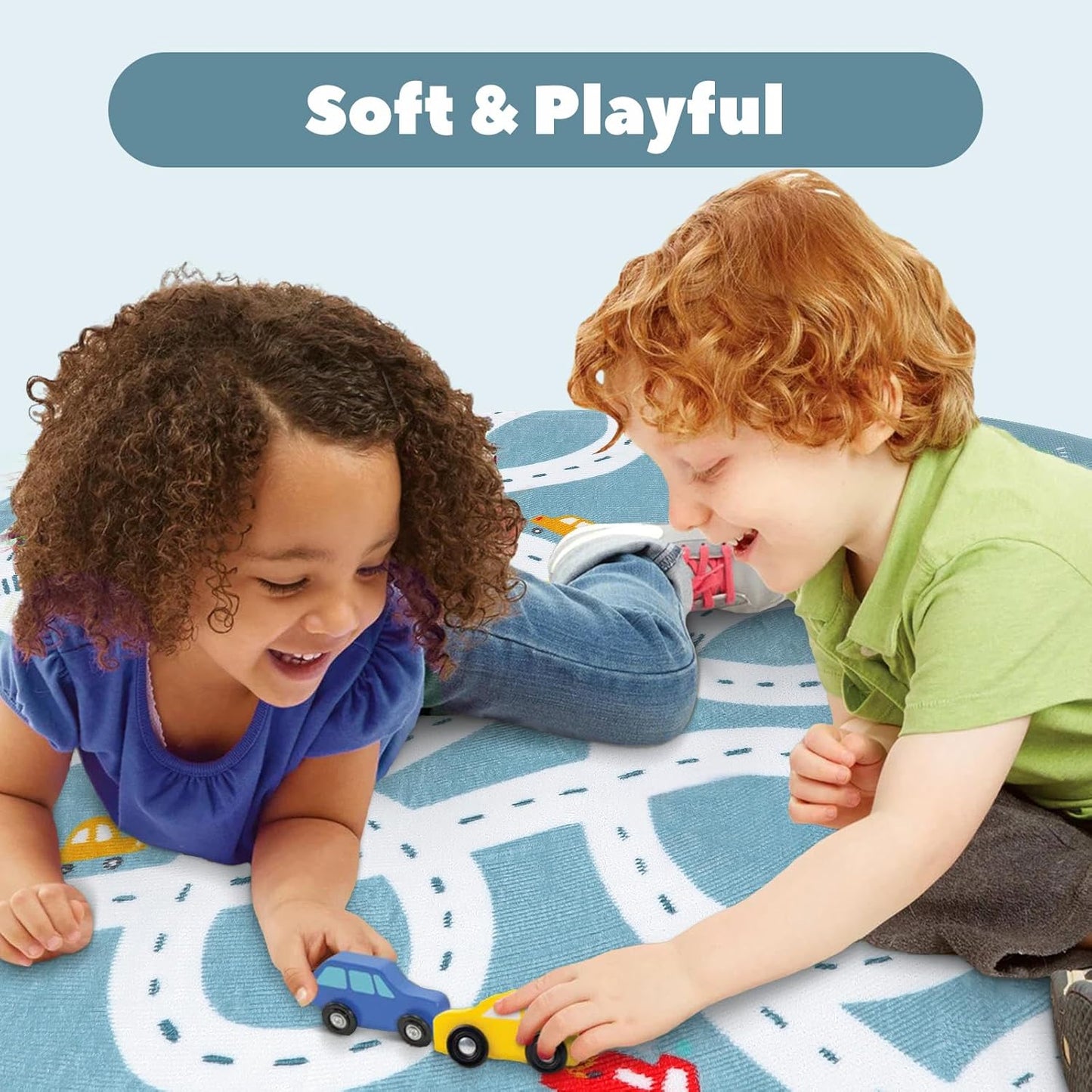 STARUIA Small Road Rug for Kids Room, 3'x5' Washable Kids Play Rug for Baby Nursery, Non-Slip Car Rugs for Playroom, Kid Play Mat Blue Traffic Carpet for Boys Girls Dorm Toy Room Tent