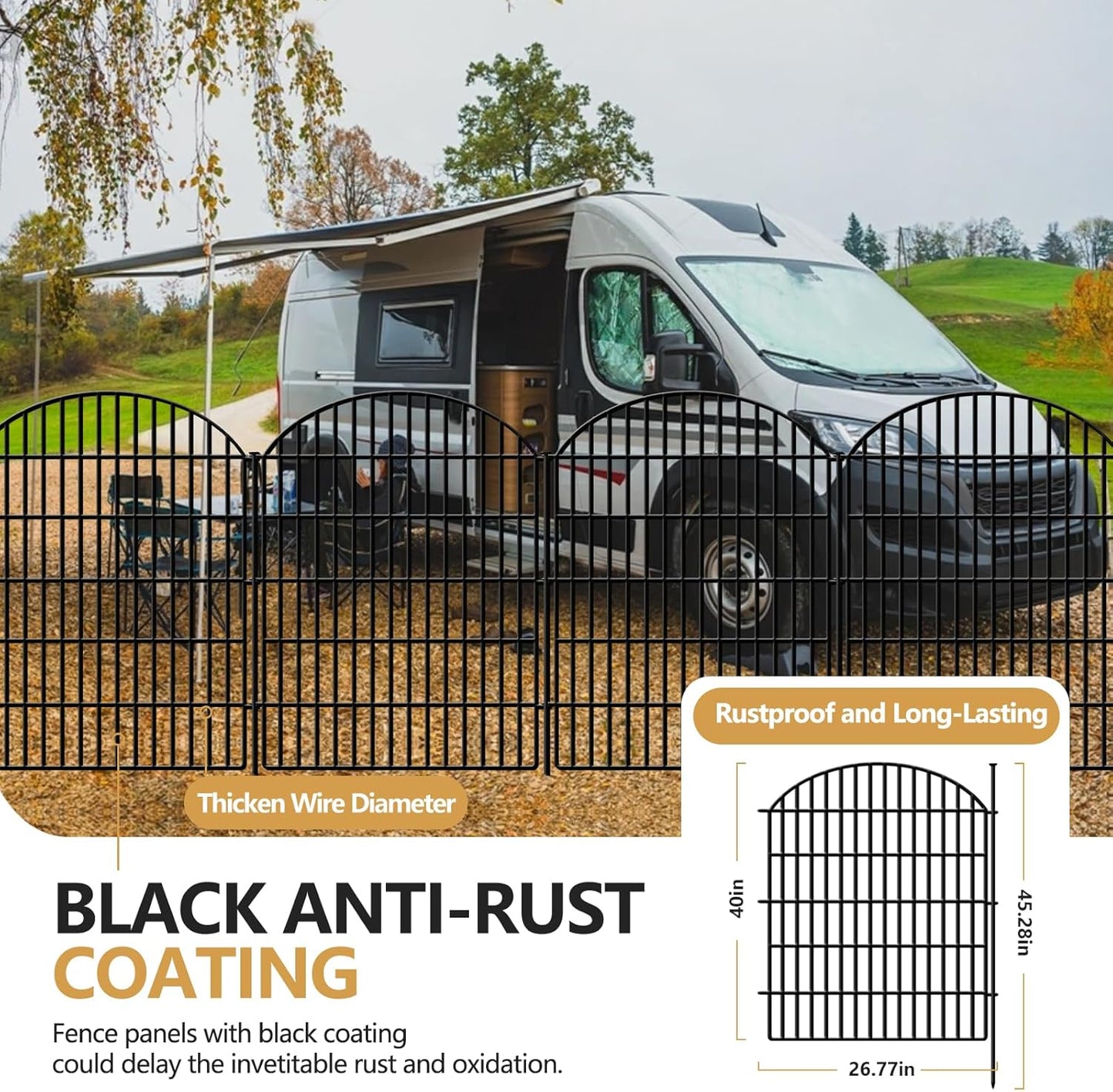 10 Panels Decorative Garden Fence, 40in (H) X 21.92ft (L) No Dig Dog Fences Outdoor for Yard, Rustproof Tall Metal Fencing Panels, Animal Barrier Suitable for Yards Border, Patio, and Outdoor Use