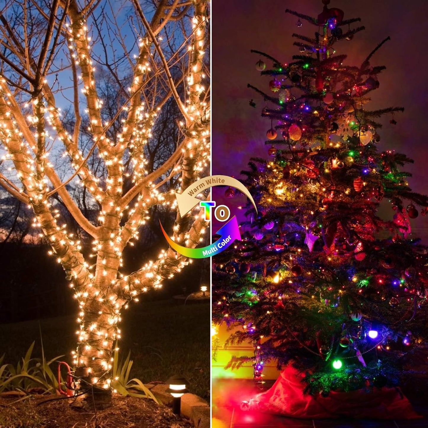 Christmas Mini String Lights Outdoor 4 Pack 17.7 Feet 50 Led 8 Modes Battery Operated Fairy Lights with Timer for Xmas Tree Indoor Holiday Party Decor, Warm White + Multicolored