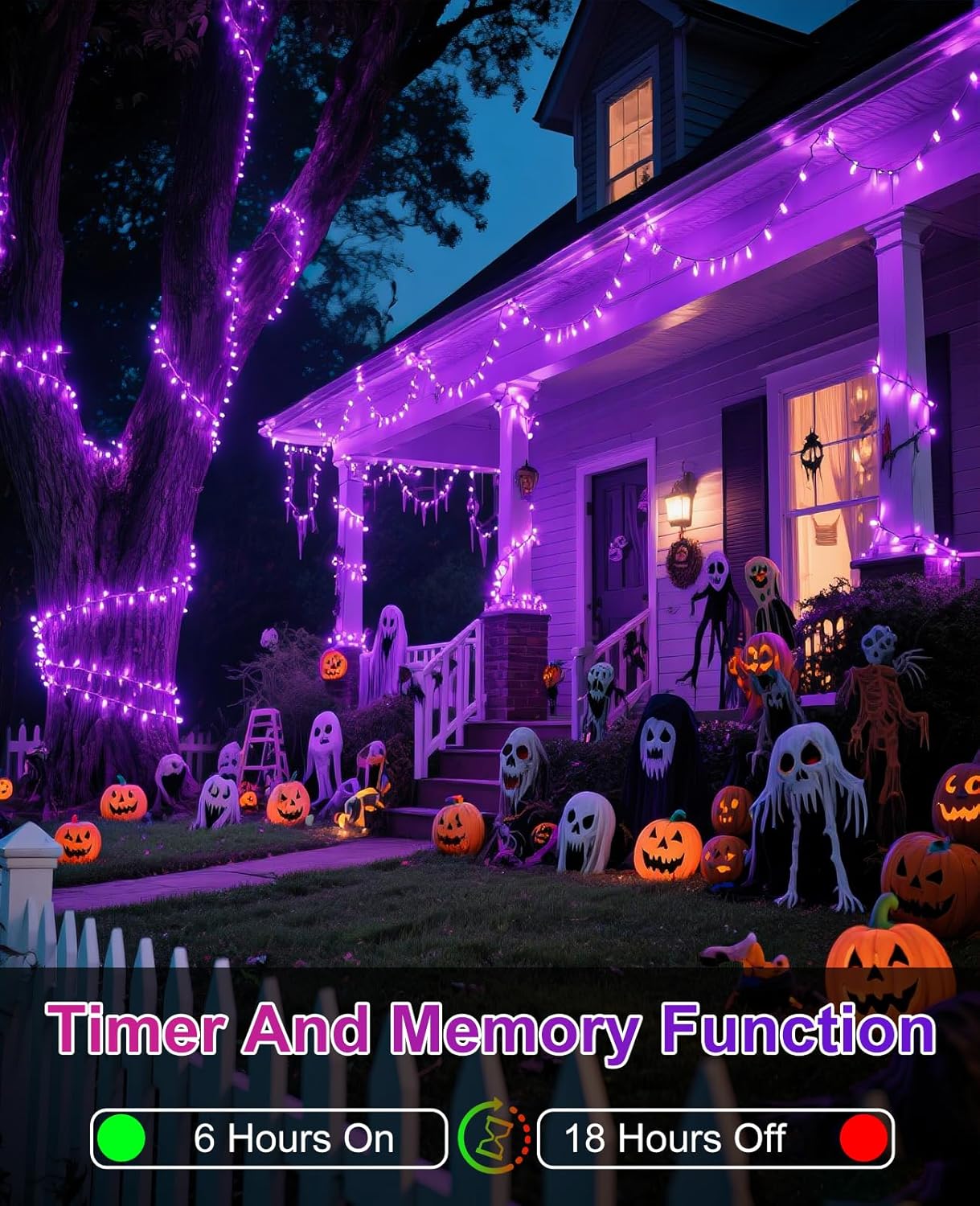 Halloween Lights Outdoor 40FT 120 LED, Green Wire String Lights for Outside Waterproof, 8 Modes Connectable Twinkle Tree Light for Indoor Bedroom Yard Party Holiday Decorations, Purple