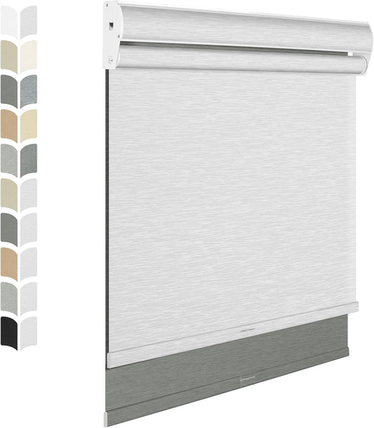 BERISSA Cordless Dual Roller Shades With Cassette Valance, Double Window Blackout and Light Filtering, Day and Night for Home Office Door - Grey and White, 76 W x 80" H