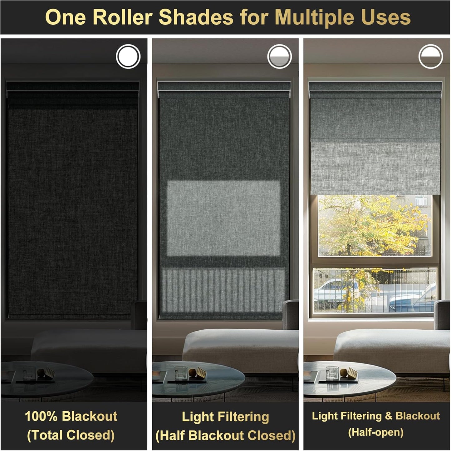 BERISSA Cordless Dual Roller Shades with Cassette Valance,Double Window Shades Blackout and Light Filtering Shades,Day and Night Roller Shades for Home Office Door.Linen Grey.45 W x 36" H