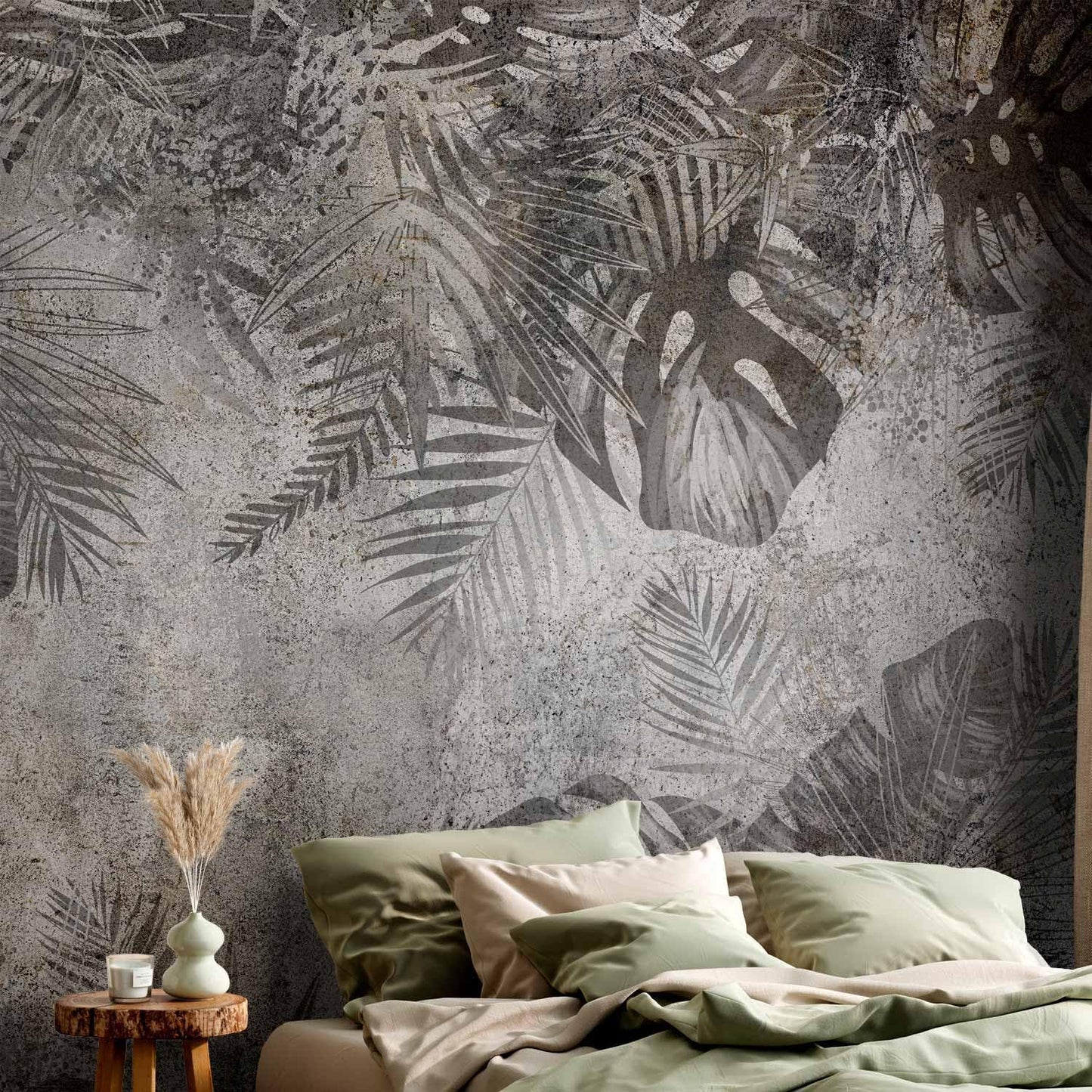 artgeist Wall Mural Tropical Leaves 177x124 in - XXL Non-Woven Wallpaper Fleece Wall Decor Photo Print Picture Image Design Landscape Palms Leaves Monstera Grey b-C-0825-a-a