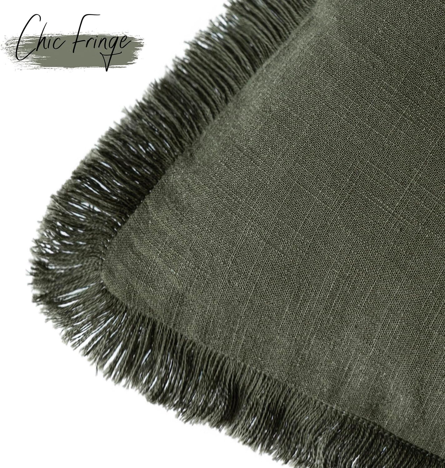 Foindtower Set of 2 Decorative Linen Fringe Throw Pillow Covers Cozy Farmhouse Cushion Cover with Tassels Accent Pillowcase for Couch Chair Sofa Bed Living Room Home Decor,22×22 Inch,Dark Olive Green