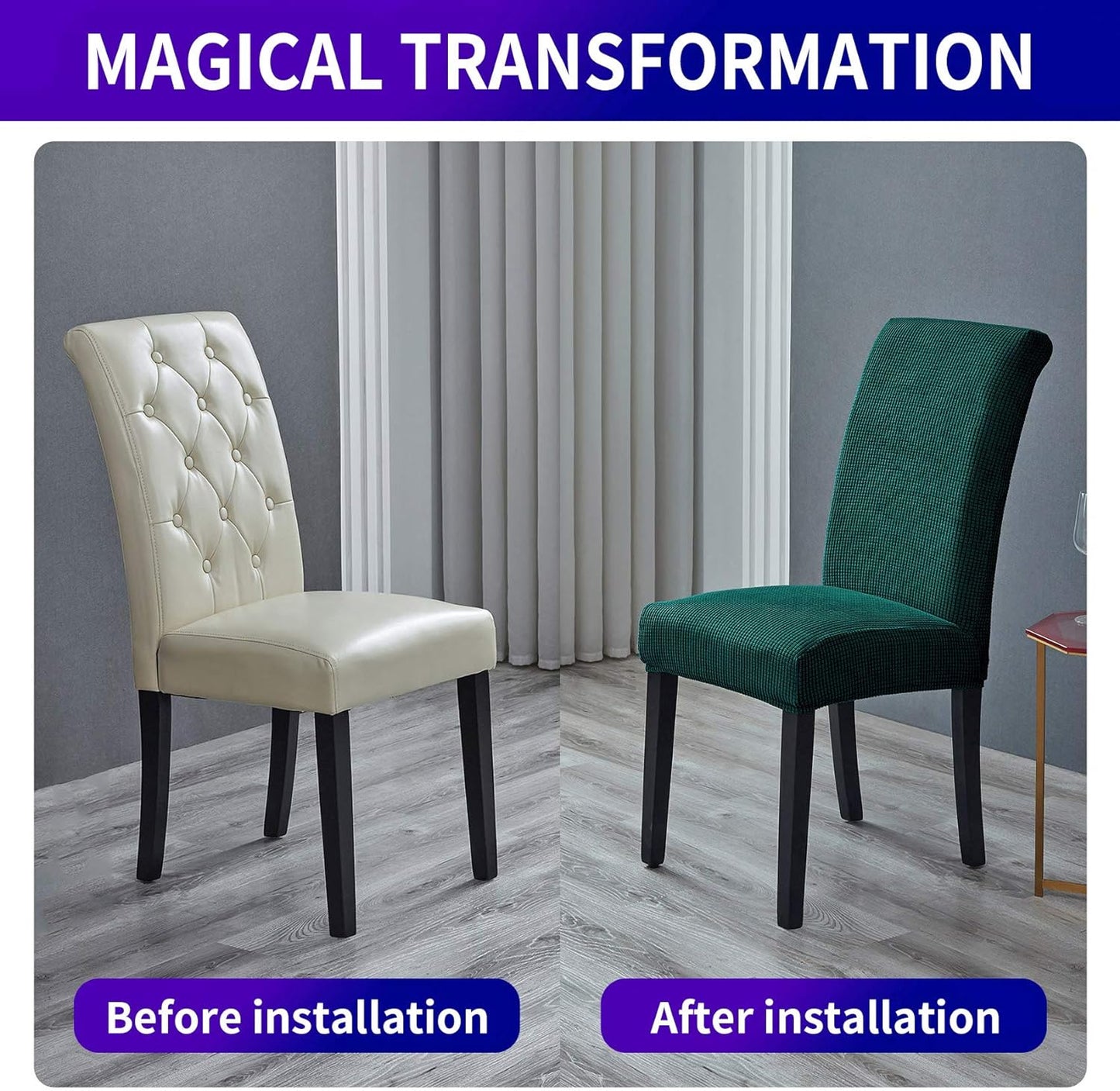 Howhic Chair Covers for Dining Room Set of 2, Stretchy Dining Chair Covers, Textured Jacquard Kitchen Chair Slipcovers, Classy Decor for Home and Banquet (Hunter, 2 Pack)