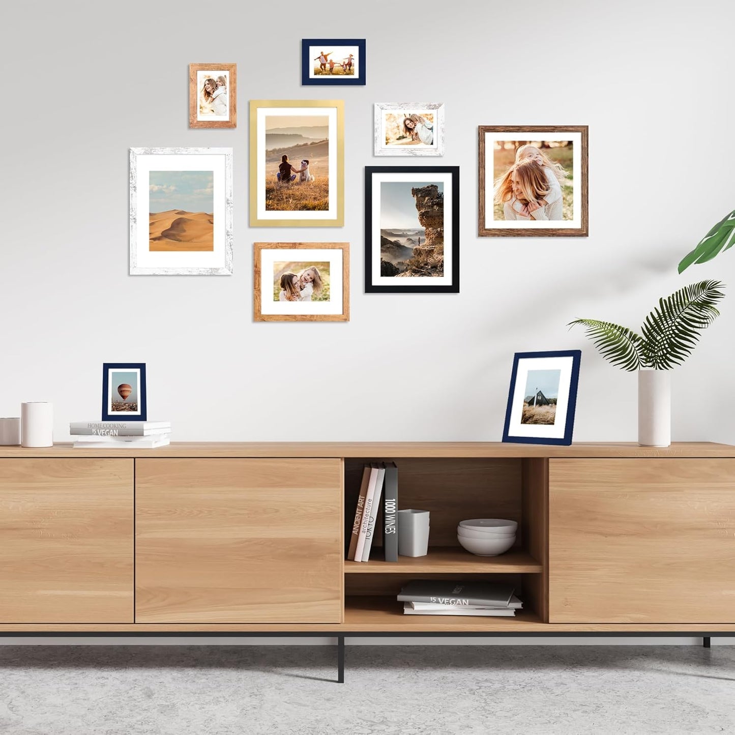 10x14 Picture Frame Set of 4, 10 x 14 Wood Photo Frames with Mat for 8x12 or 30x40cm Diamond Painting Art, Wooden Frame with Real Glass Cover for Wall and Tabletop Display,Black