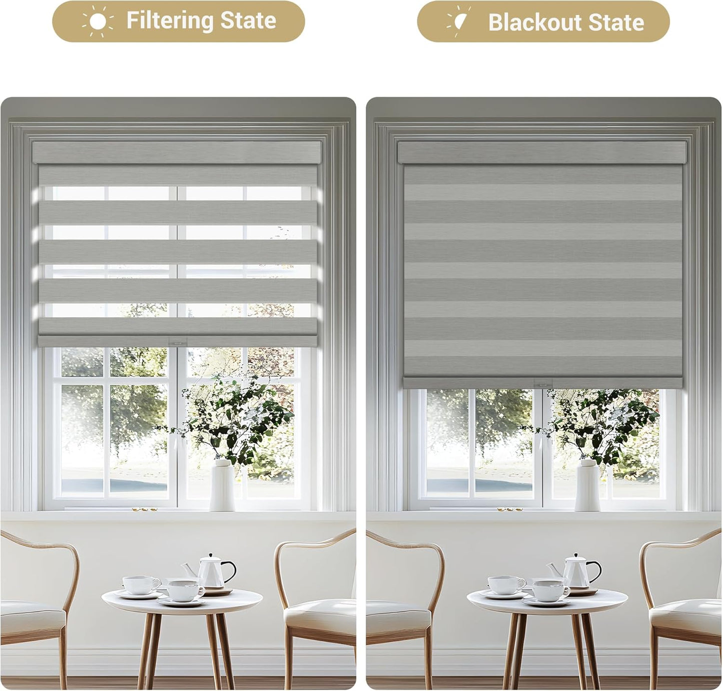 Cordless Zebra Blinds for Windows, Blackout Interior Blinds,Easy to Install,UV Protection,for Offices and Home,Custom Roller Shades, Mousse Light Grey,80" W x 80" H