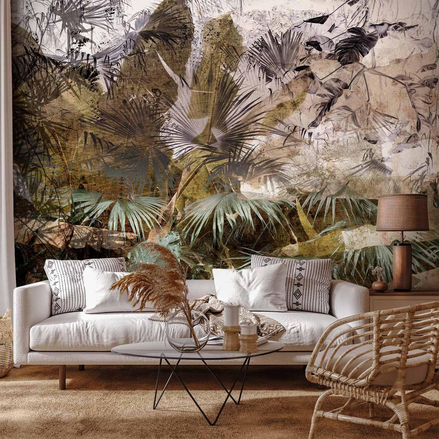 artgeist Premium Wall Mural Tropical Leaves 197x138 in - Non-Woven Wallpaper Fleece Wall Decor Photo Print Picture Image Design Jungle Nature Palm Leaves Like Painted b-C-0789-a-a