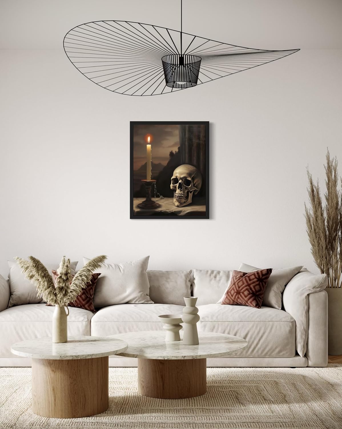 Skull and Candle Poster Art Print, Halloween Scary Vintage Wall Art Academia Spooky Painting Decoration for Horror Prints, Gothic Posters Bedroom Decor 89 (Skull and Candle, 11 x 14 inches, Black Frame)