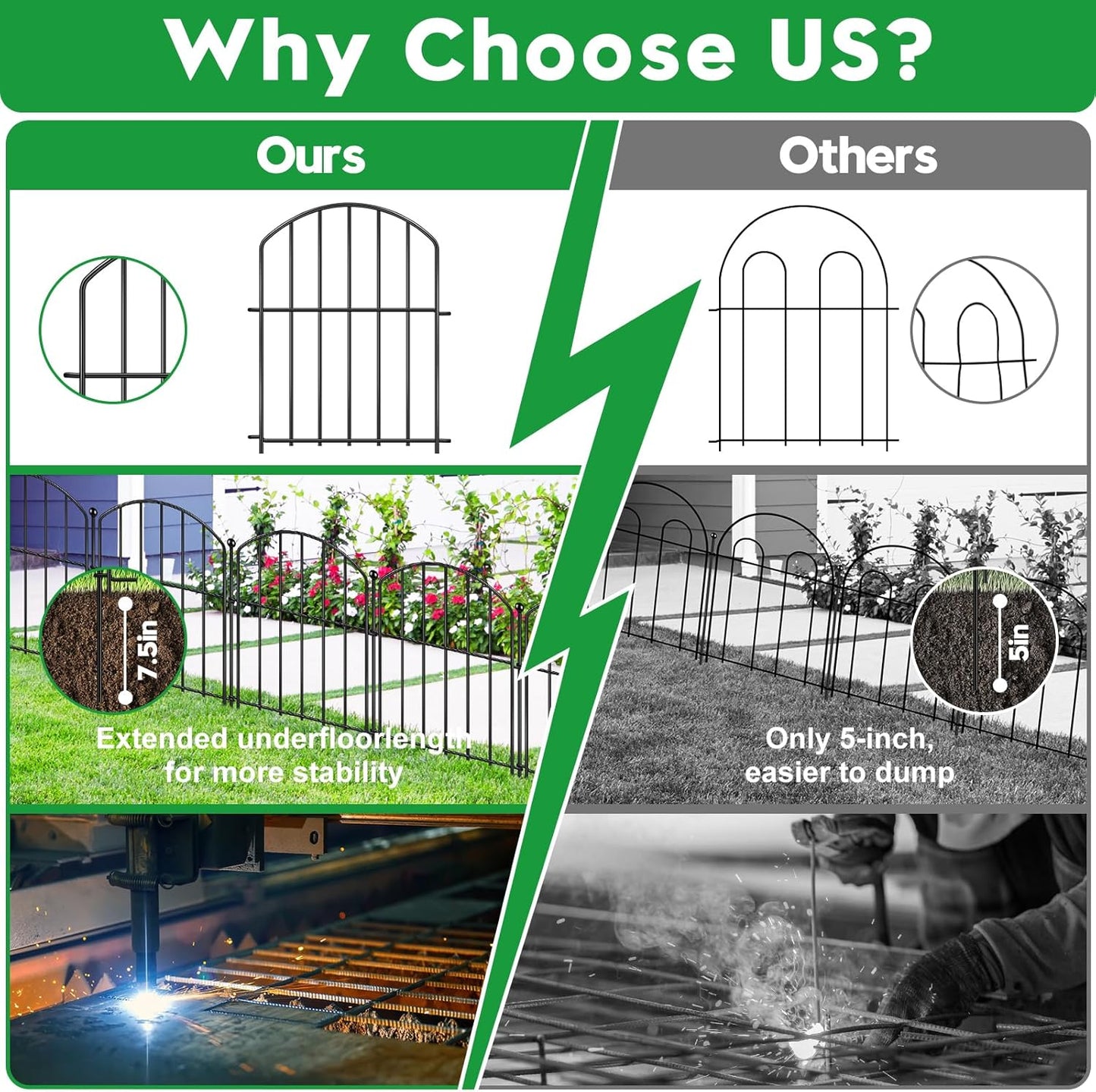 Decorative Garden Fence 17in (H) x15ft (L), Arched Rustproof Metal No Dig Fence for Dogs & Rabbit, Ornamental Animal Barrier for Flower Beds, Border Panels Fencing for Yard & Patio Outdoor Decor