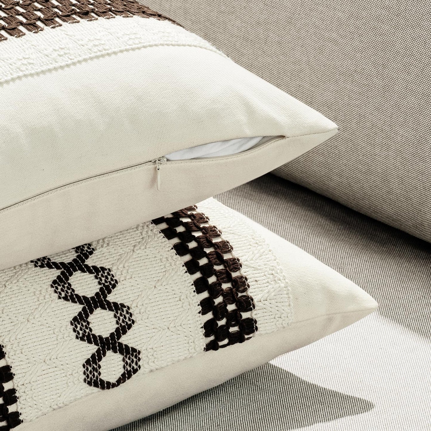 MIULEE Set of 2 Dark Brown Boho Decorative Lumbar Pillow Covers 12x20 Inch Farmhouse Rustic Couch Throw Pillows Modern Cotton Cushion Covers Retro Cute Macrame Woven Home Decor for Bed Sofa Chair