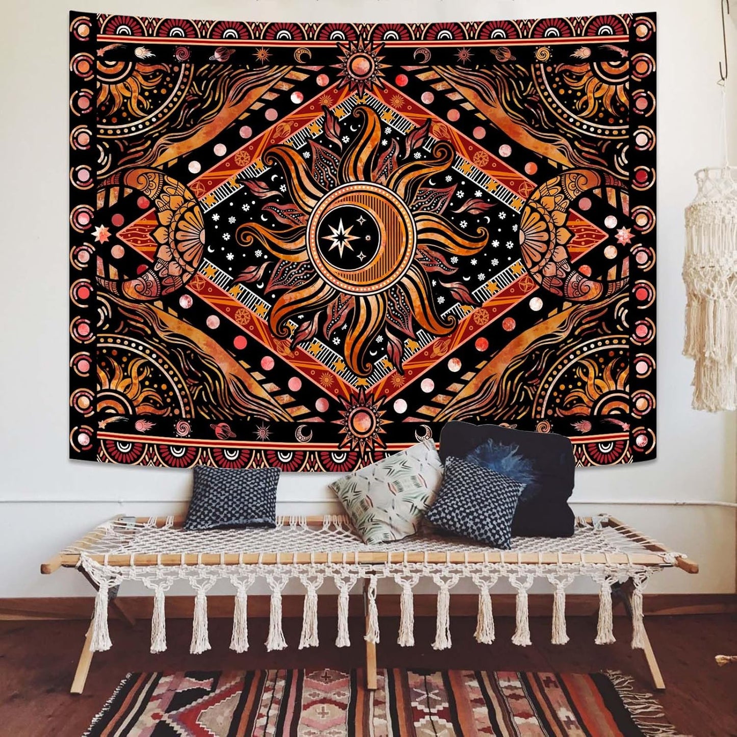 Lunerfex Hippie Sun and Moon Tapestry Bohemian Celestial Tapestry Aesthetic Tapestries for Bedroom and Living Room Decor Sun and Moon 70×90 Inches