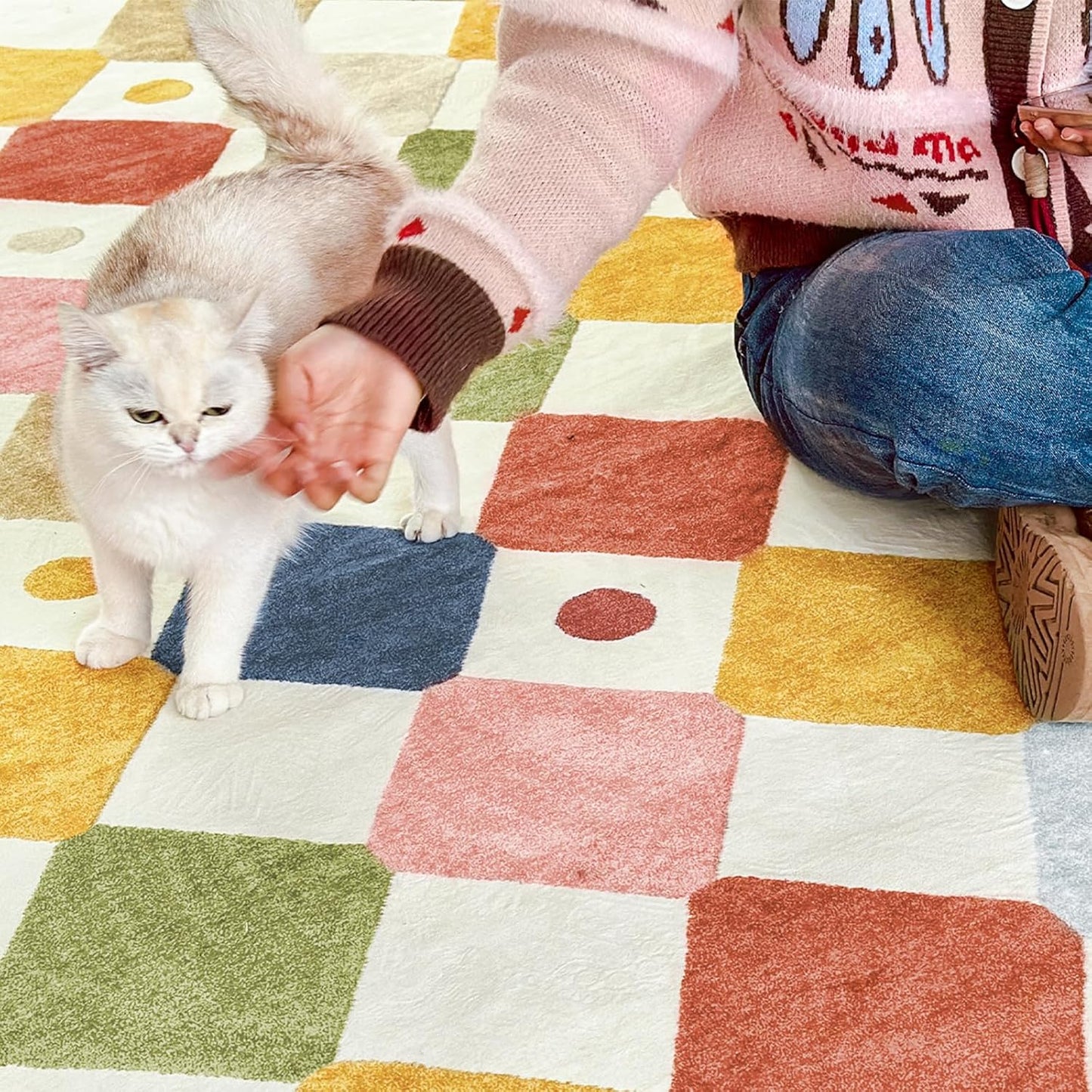 jinchan Kids Rug for Classroom 8ft Radius Corner Washable Area Rug Modern Colorful Quarter Circle Rug Soft Non-Slip Carpet for Nursery Playroom Daycare Reading Nook Living Room Circus on Cream