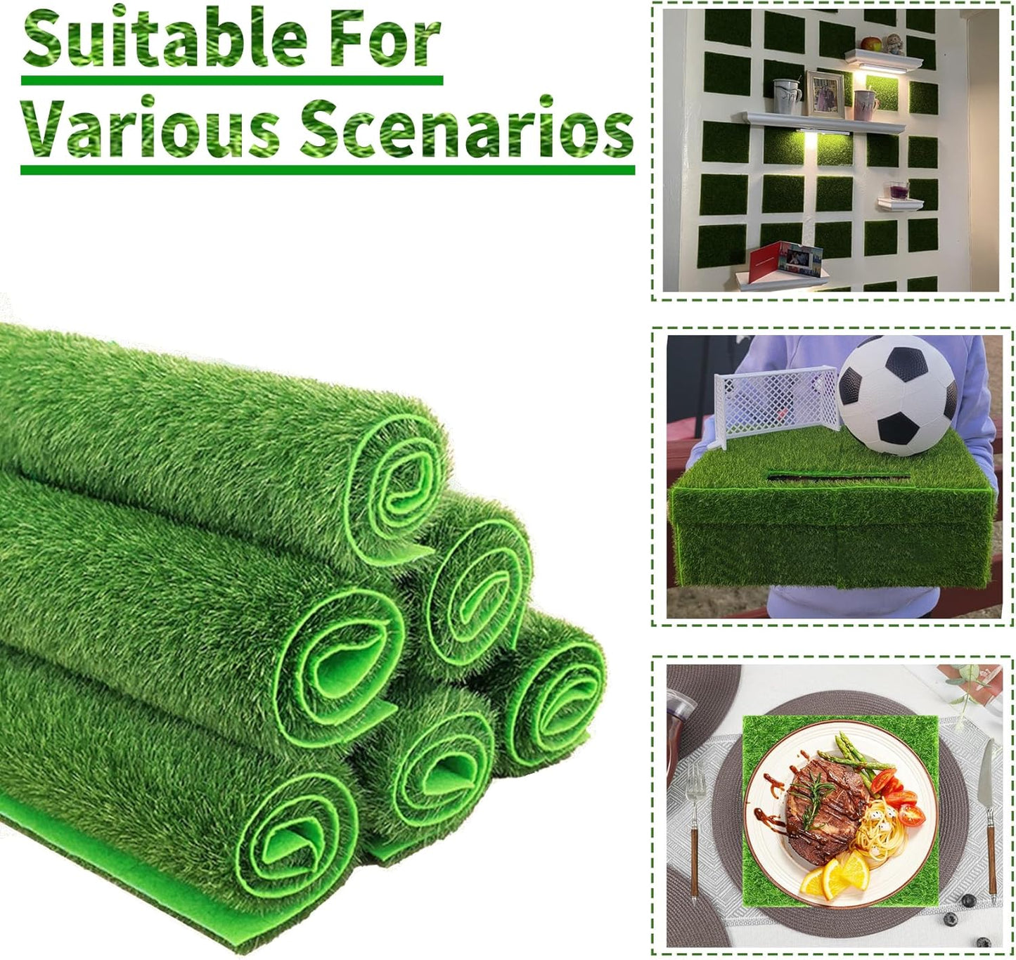 12 Packs 6 X 6 Inch Fake Grass Decor for Crafts, Artificial Grass for Dollhouse Miniature Ornament Projects, Model Turf Grass for DIY Fairy Garden Accessories and Decor Kit