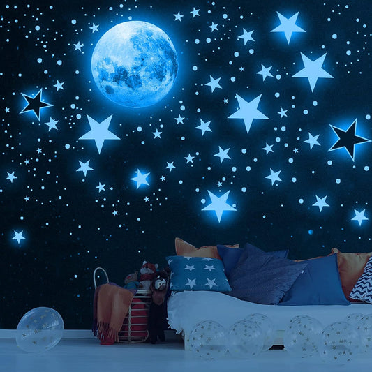 1049 Pieces Luminous Sticker Wall Decal Luminous Stars self-Adhesive Children's Room Wall Stickers Moon and Stars Fluorescent Wall Stickers, Stickers for Children's Rooms Girls Decorative