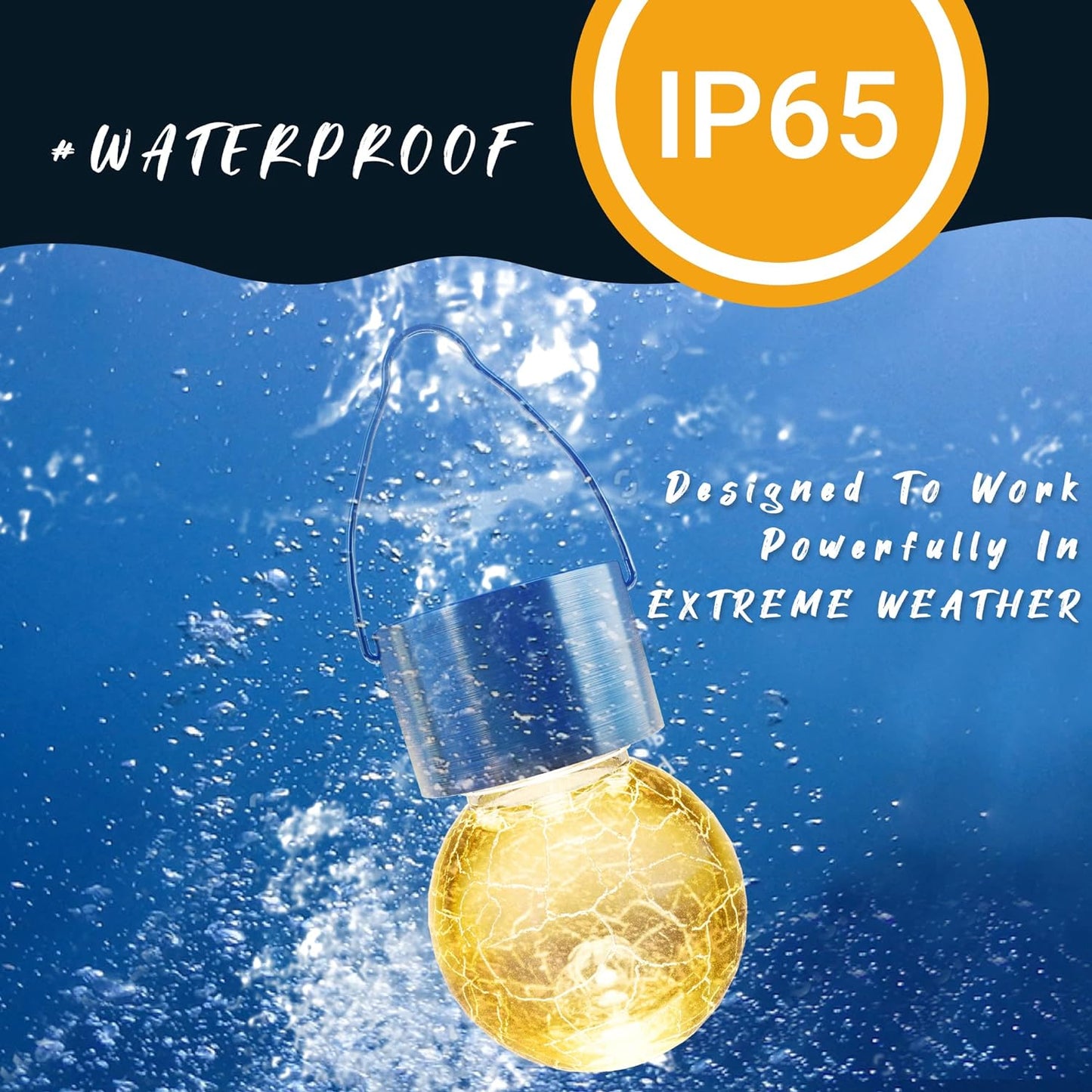 GIGALUMI 8 Pack Solar Outdoor Hanging Lights - Warm White LED, Water Resistant, Glass, Rechargeable Battery