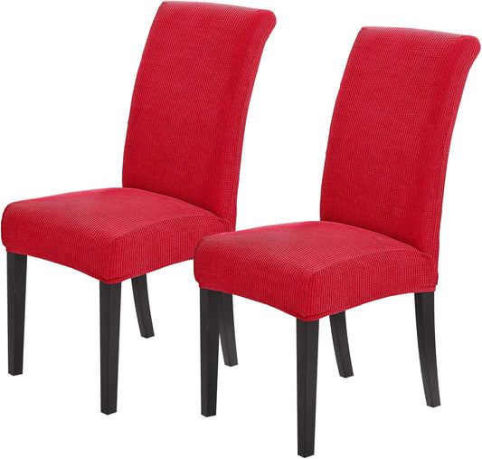 Joccun Chair Covers for Dining Room Set of 2, Dining Chair Slipcovers Stretch Dining Room Chair Covers Seat Protector,Washable Parsons Chair Cover for Home,Hotel,Banquet(Ruby,2 Pack)