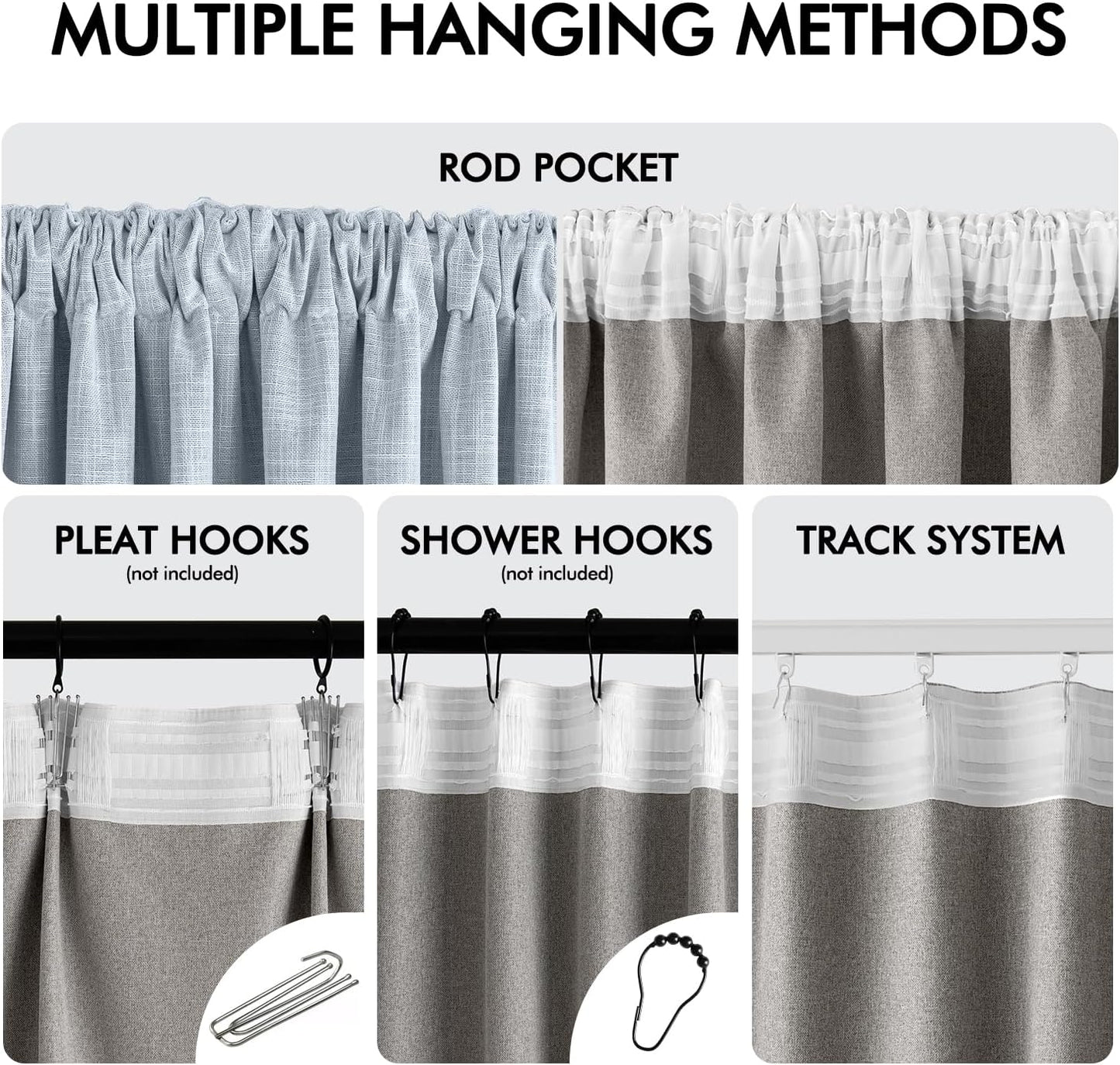 MIULEE Light Blue 100% Blackout Linen Curtains 108 Inch 2 Panels Set Double Sided No Coating Pleated Back Tab Black Out Extra Long Thermal Insulated Pinch Pleat Bedroom Living Room Darkening Drapes