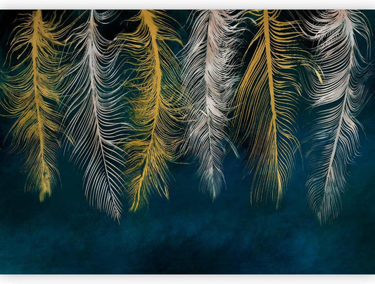 artgeist Premium Wall Mural Feather 157x110 in - Non-Woven Wallpaper Fleece Wall Decor Photo Print Picture Image Design Landscape Abstract Beige Navy Blue b-A-0812-a-a