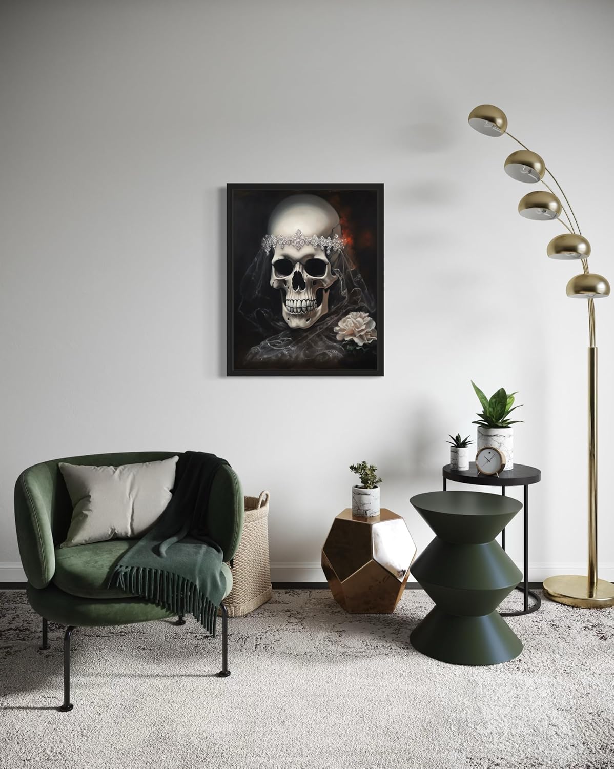 Skull Bride Poster Art Print, Halloween Scary Vintage Wall Art Academia Spooky Painting Decoration for Horror Prints, Gothic Posters Bedroom Decor 89 (Skull Bride, 16 x 20 inches, Unframed)