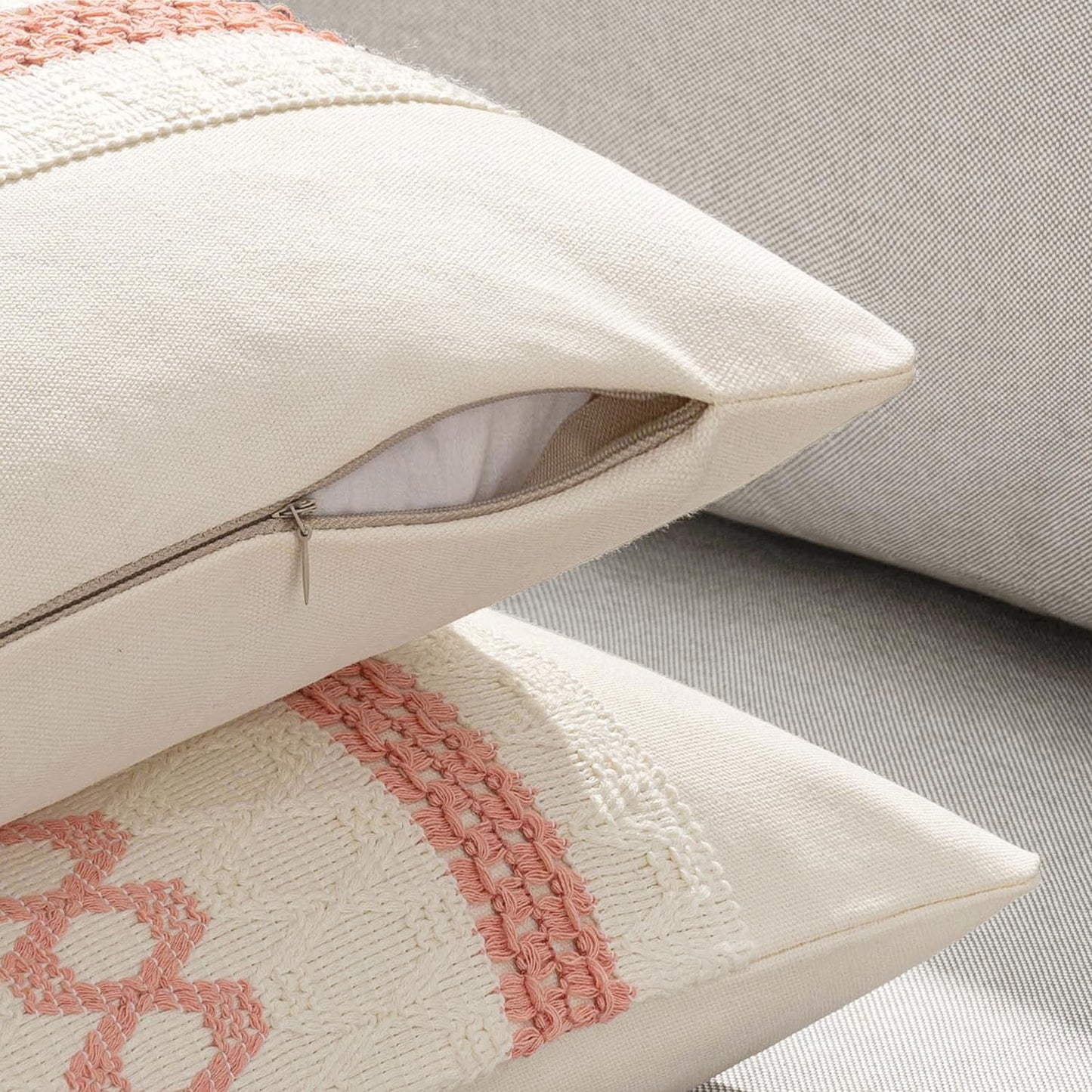 MIULEE Set of 2 Coral Red Boho Decorative Pillow Covers 20x20 Inch Farmhouse Rustic Couch Throw Pillows Modern Summer Cotton Cushion Covers Retro Cute Macrame Woven Home Decor for Bed Sofa Chair