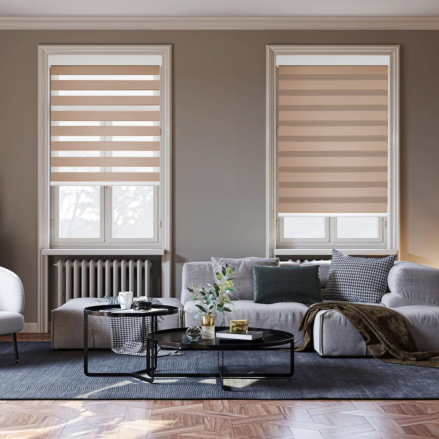 HESTIA Cordless Zebra Blinds Light Filtering Roller Shades UV Blocking Blackout Privacy Indoor Window Blind for Home Office Day and Night, Beige,42" W x 48" H