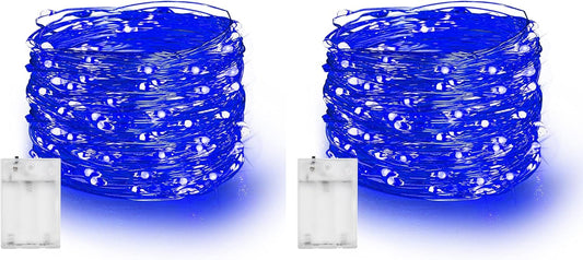 Dazzle Bright Fairy Lights Battery Operated, 2 Pack Total 40FT 120LED Silver Wire Waterproof Battery Operated String Lights, Christmas Decorations for Indoor Outdoor Bedroom Yard Decor, Blue