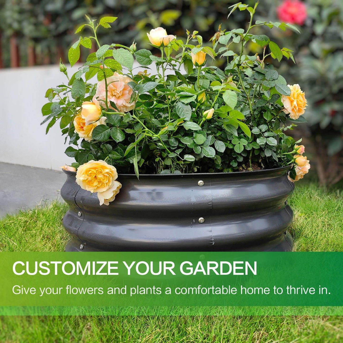 GARDMAX 2 Pack 2x2x1FT Galvanized Round Raised Garden Bed Kit, Metal Planter Boxes Outdoor with Easy Assembly, Large Garden Bed for Vegetables, Fruits, Flower, Herbs Dark Gray