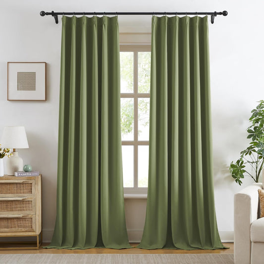 102 Inch Blackout Curtains Pinch Pleated Thermal Insulated Drapes for Bedroom, Room Darkening Solid Window Treatments for Living Room for Traverse Rod With Hooks(2 Panels,40x102 Inch, Sage Green)