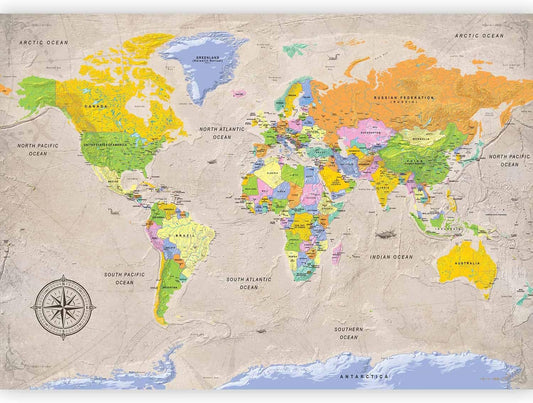 artgeist Premium Wall Mural World Map 118x83 in - XXL Non-Woven Wallpaper Fleece Wall Decor Photo Print Picture Image Design Home Map of The World k-A-0129-a-a