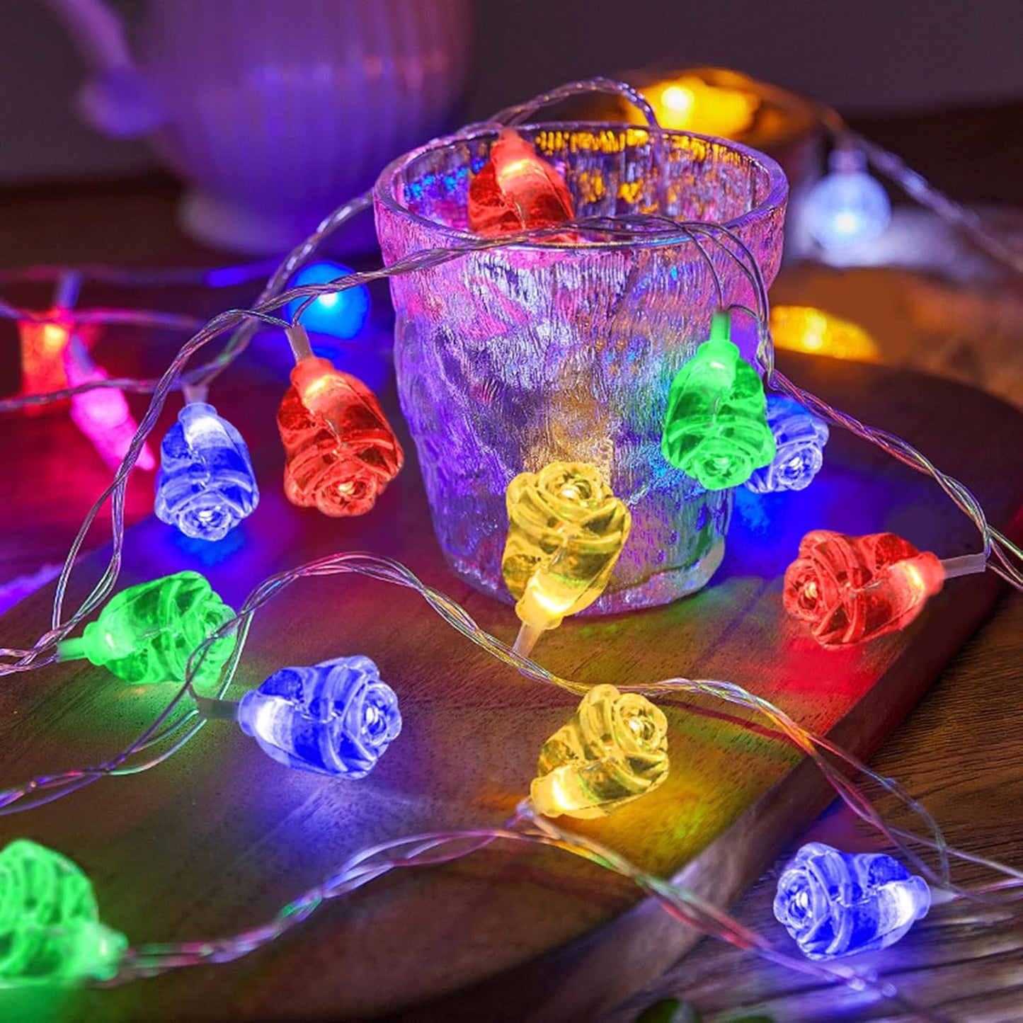 String Lights Indoor, 33Ft 80 LED Rose Flower Lights, 8 Modes Dimmable & Timeable Twinkle Lights, Festival Christmas Decorations for Bedroom Living Room, Multicolor, USB Plug, Remote