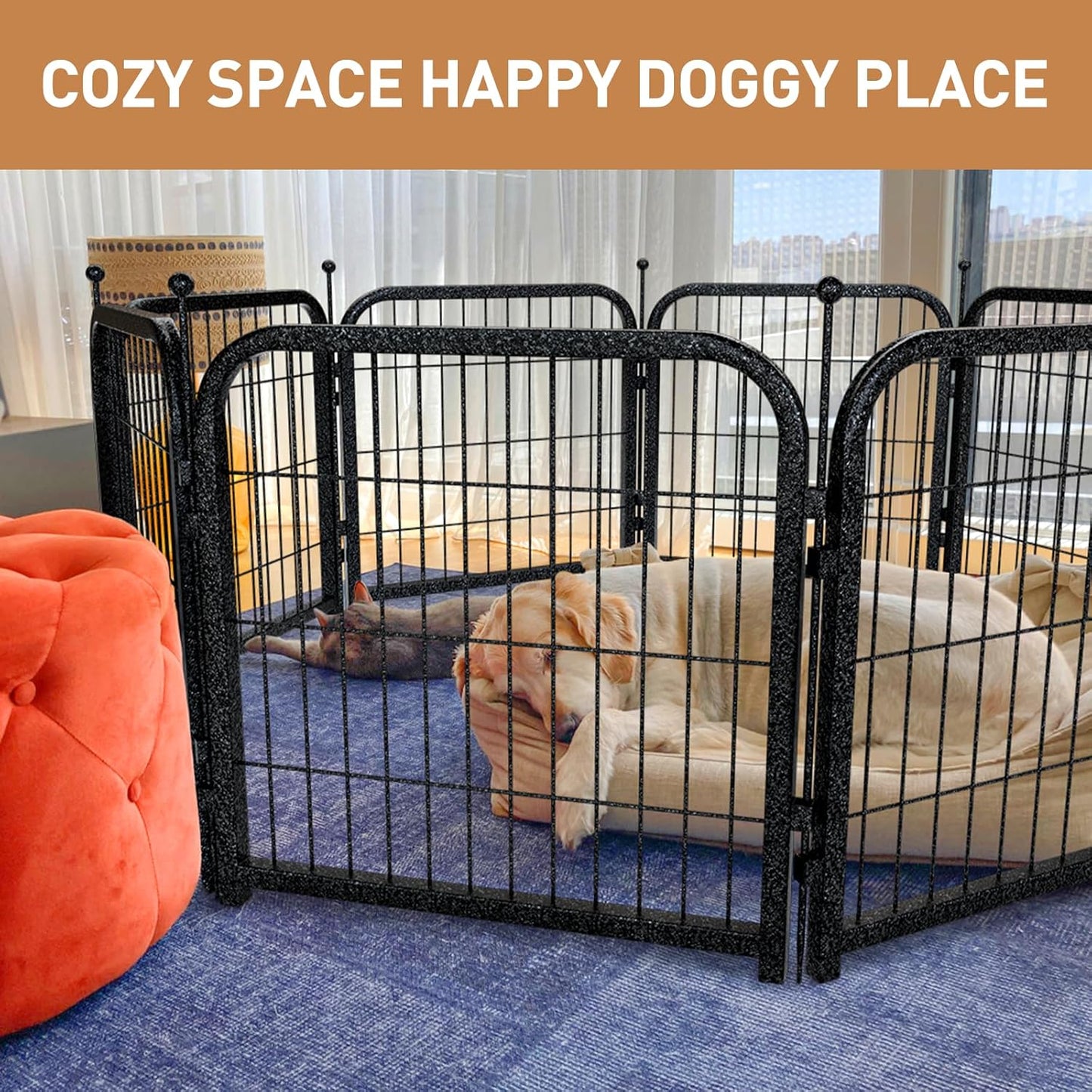 Metal Dog Playpen, 40" Inch Height 32 Panels, Large Dog Fence for Large/Medium/Small Dogs Indoor & Outdoor Bliss, Perfect Dog Pen for Camping, Yard and RV | Black-Silver
