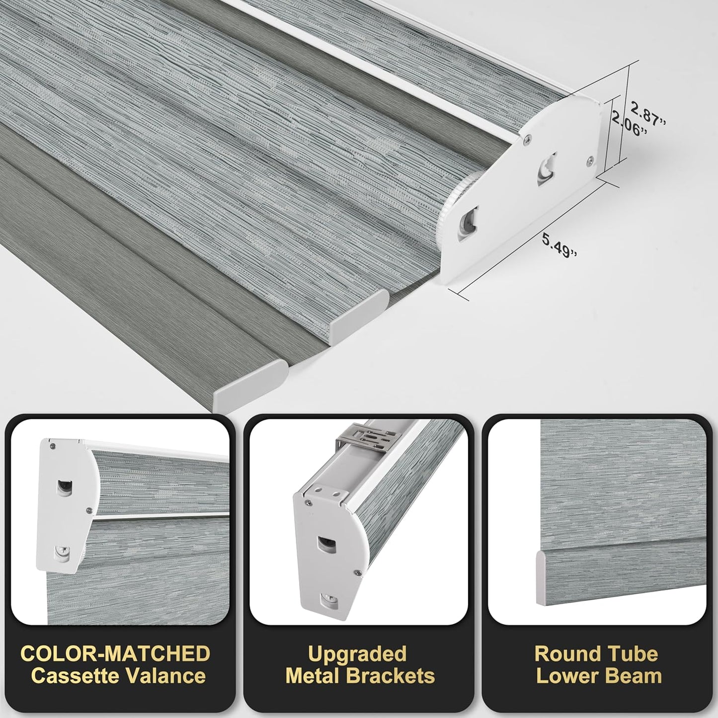 BERISSA Cordless Dual Roller Shades with Cassette Valance, Double Window Shades - Blackout & Light Filtering, Day & Night for Home Office or Door - Striped Jacquard Grey - 41 W x 86" H
