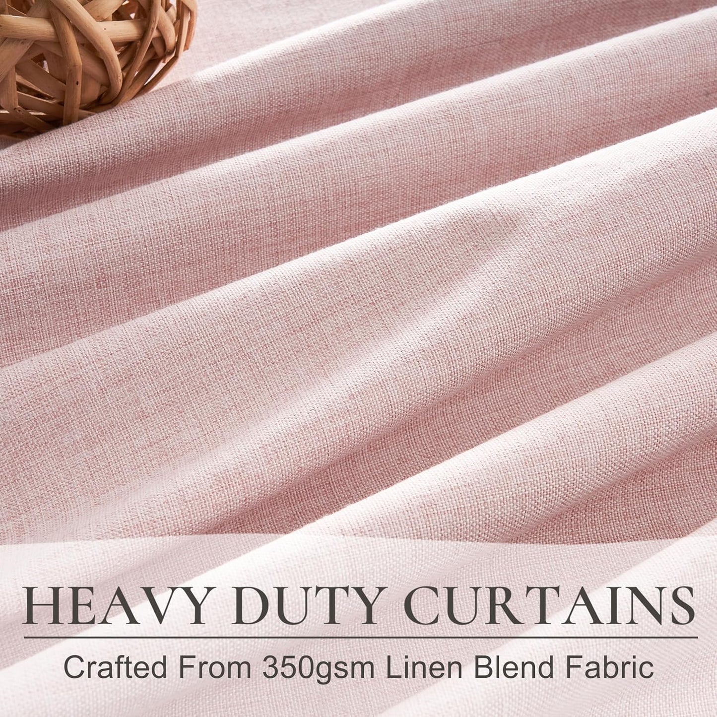 Baby Pink Black Out Curtains 96 Inch Long for Grils Bedroom 2 Panels Set, Cute Pinch Pleat Flax Linen Room Darkening Window Drapes with Back Tab for Dining Room Insulated Soundproof Curtain 96 Inches
