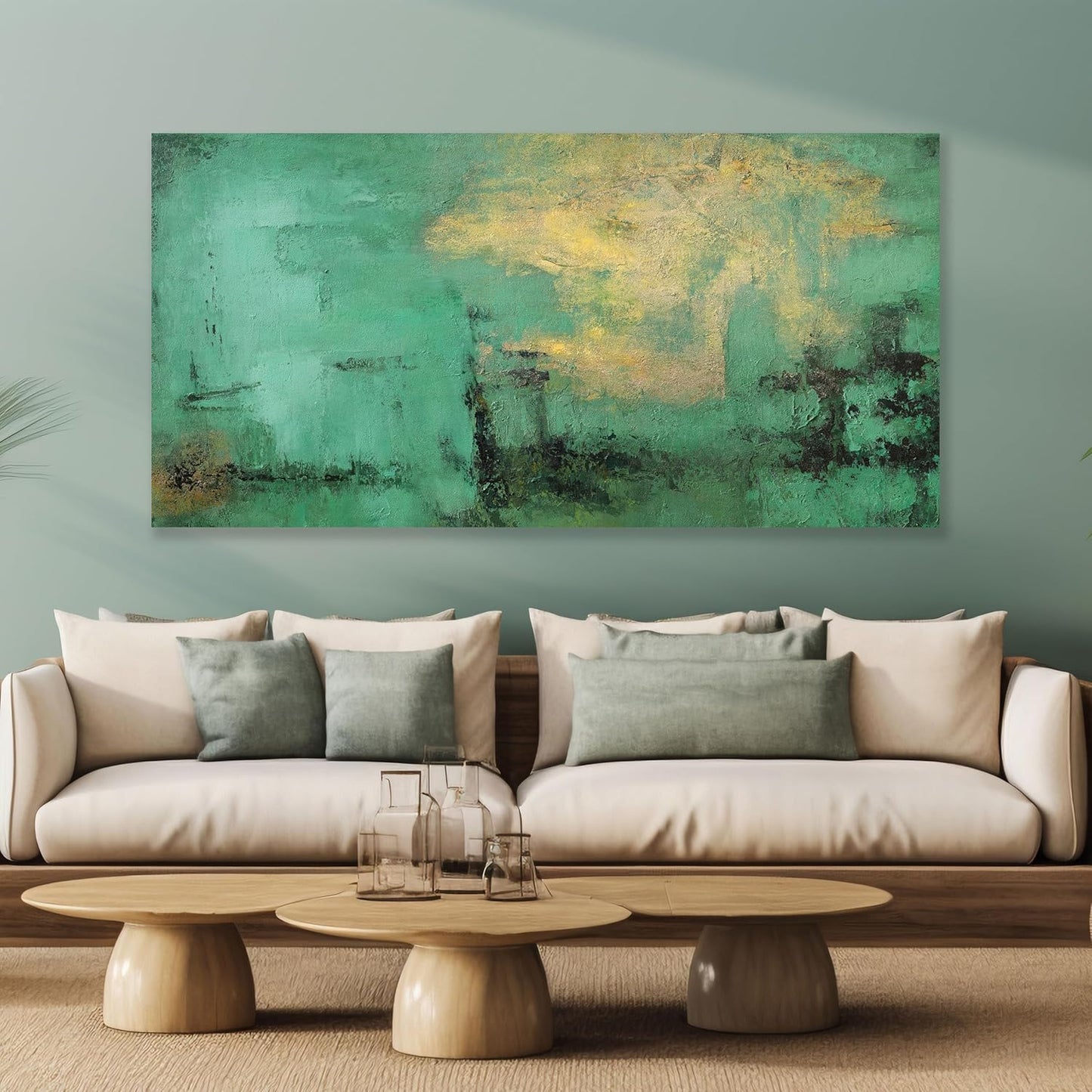 Glvzygy Abstract Wall Art Green and Gold Vintage Abstract Canvas Wall Decor Artwork Paintings Suitable for Living Room Bedroom Office Home Wall Decor 20"x40"