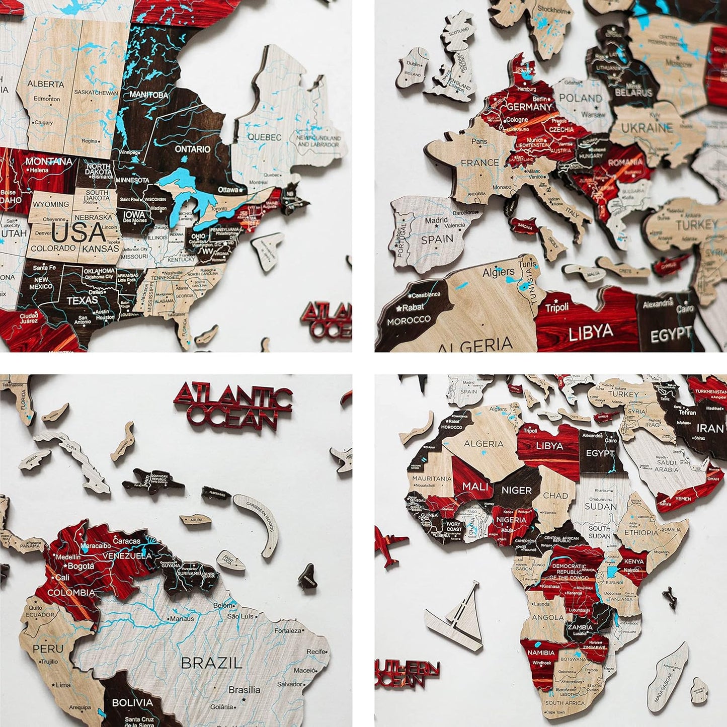 Handmade 3D Wood World Map Wall Art Large Wall Decor Track Your World Travels - Special For Home, Kitchen And Office (Urban, X-Large)