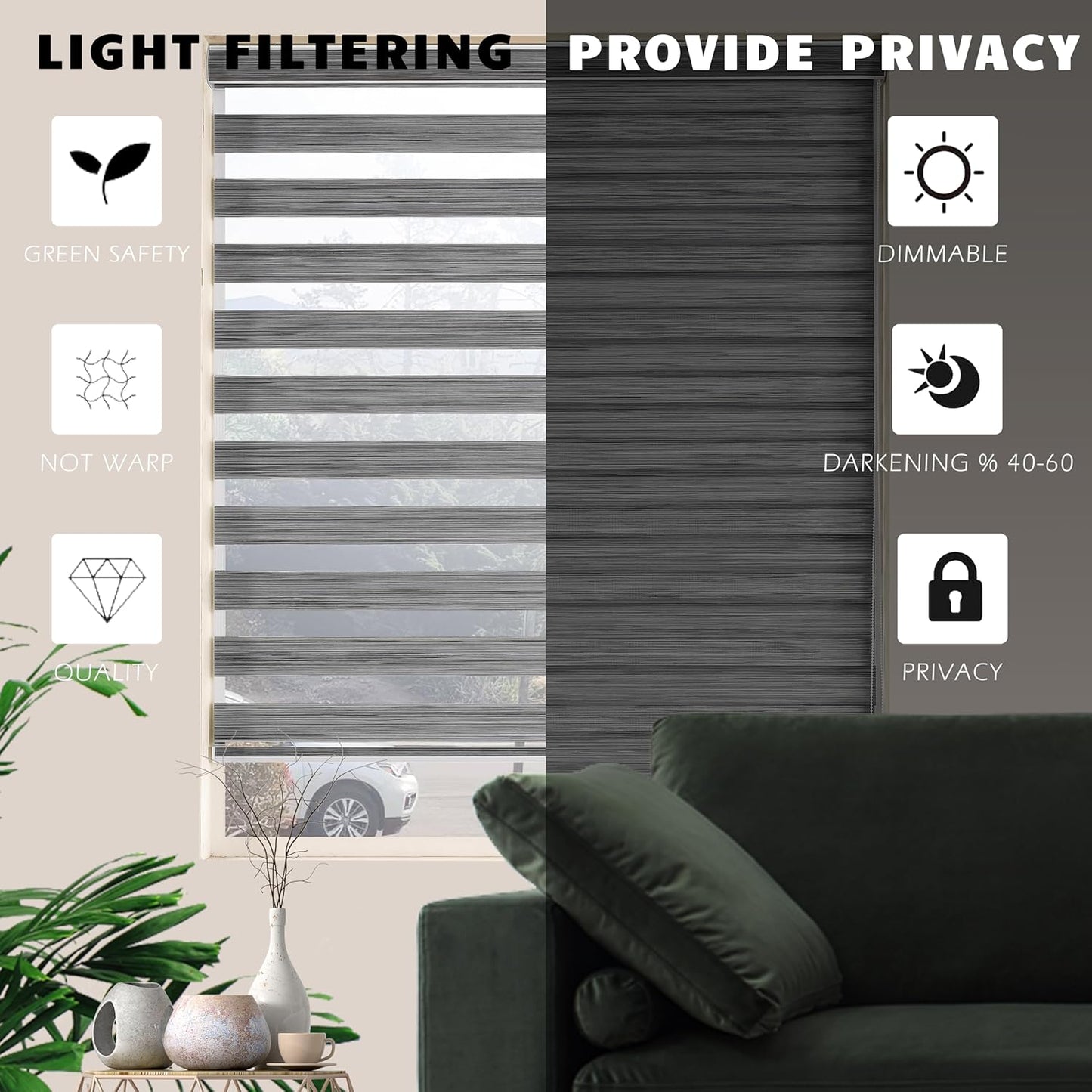 Zebra Blinds Window Blind Zebra Shade Blinds for Windows Roller Sheer Shades Privacy Light Filtering Shades for Home Kitchen Bathroom (Width 70'' X Height 72'' Grey)
