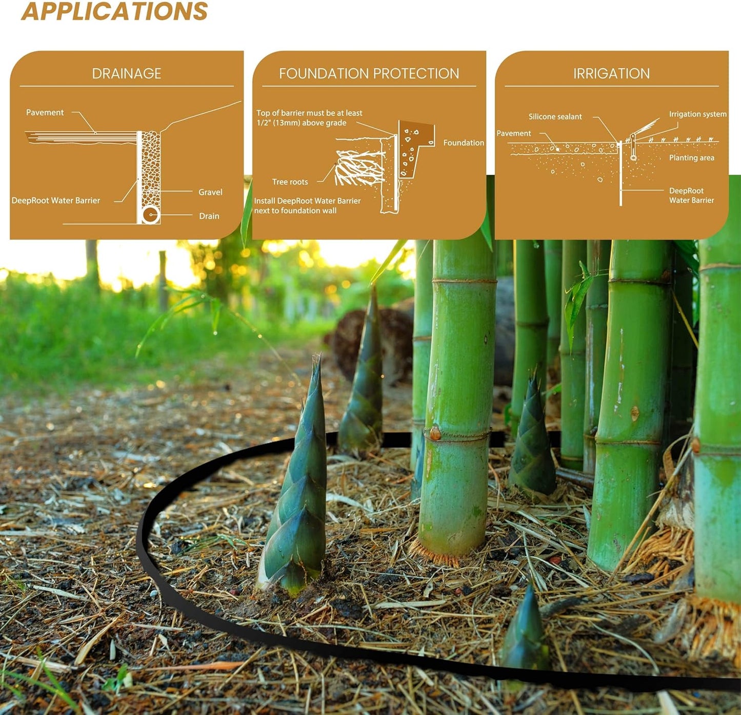 DeepRoot Water Barrier, Versatile Bamboo Barrier, Easy-to-Install Garden Barrier for Landscaping and Protection, Durable, Flexible, 36" x 100' Roll-60 mil Thickness, Black (WB 36/60-100)