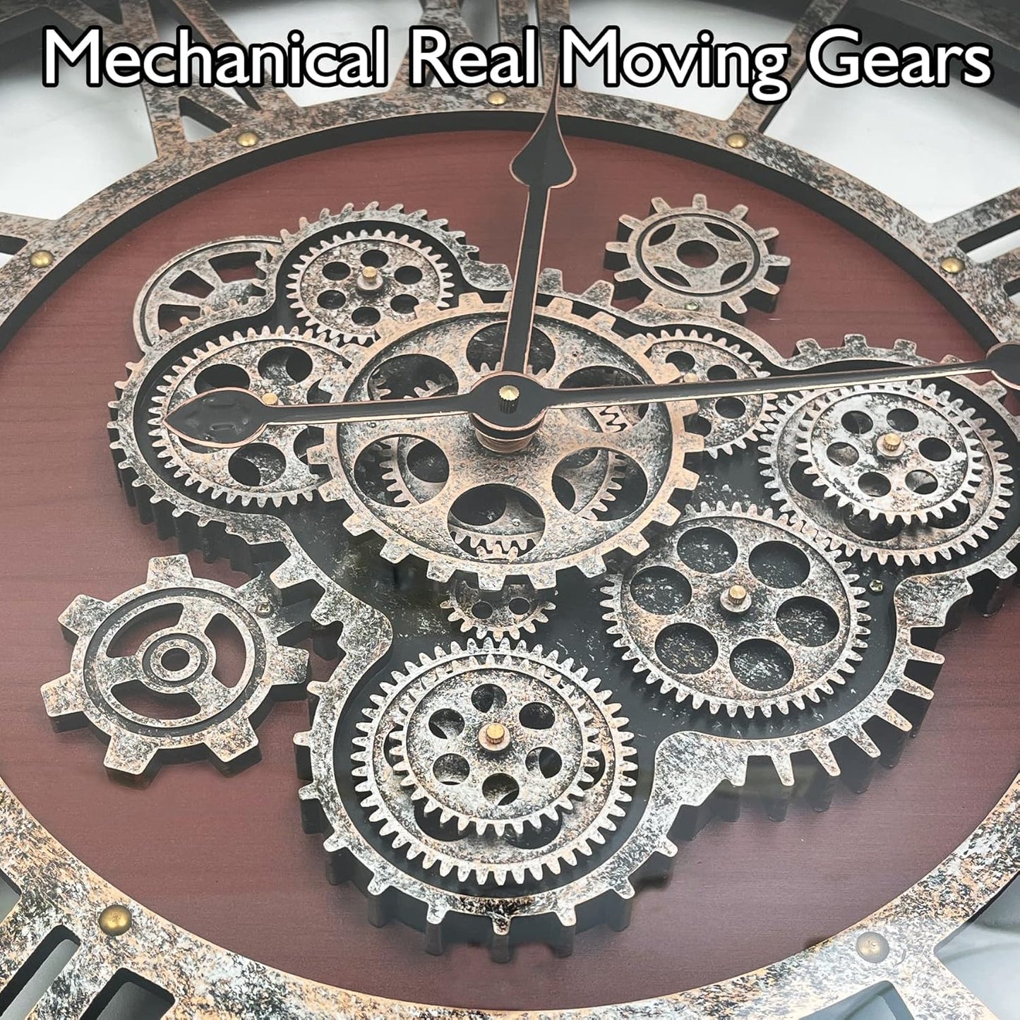 DORBOKER 40" Original Moving Gears Wall Clock, Large Industrial Wall Clock for Living Room Decor,Oversized Wood Vintage Farmhouse Steampunk Rustic Clocks for Wall Decor,Black Walnut