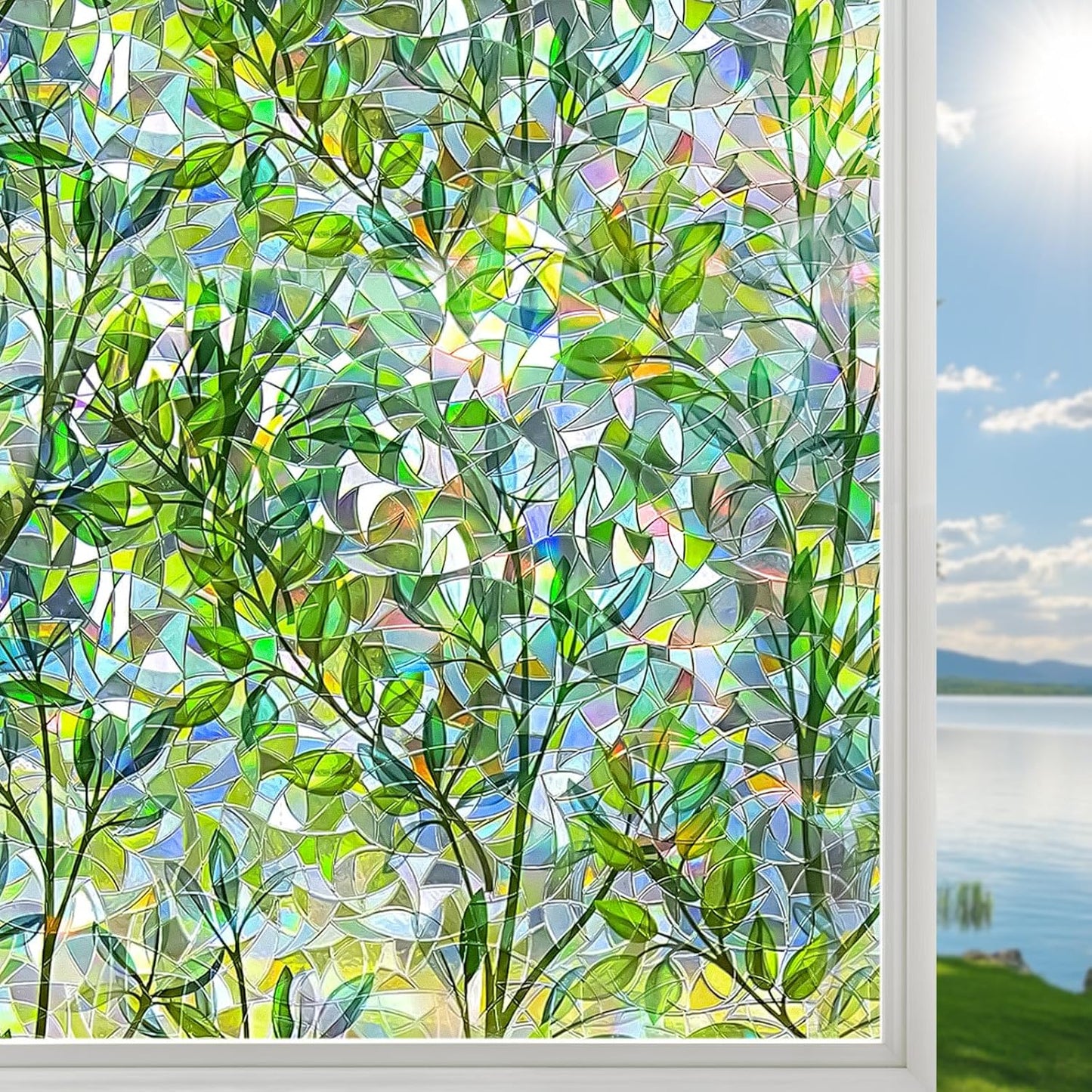 DUOFIRE Stained Glass Window Film Decorative Window Privacy Film Rainbow Diamond Grid Colorful Lattice Windows Cling Anti UV Static Cling Reusable Windows Decal for Home 11.8×39.3 inch