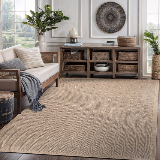 CAMILSON Easy Jute Rug 5x7, Indoor Outdoor Natural Color Fiber Area Rugs for Living Room Patio and Kitchen Rug Herringbone Seagrass Woven Design Easy-Cleaning Washable Outside Carpet Alfombras 5 x 7