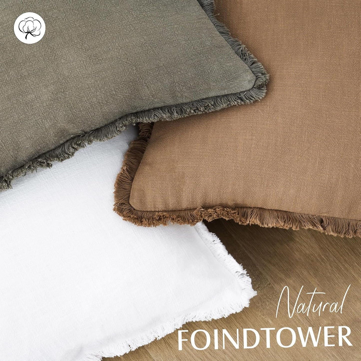 Foindtower Set of 2 Decorative Linen Fringe Lumbar Throw Pillow Covers Boho Farmhouse Cushion Cover with Tassels Soft Accent Pillowcase for Couch Sofa Bed Living Room Home Decor,12×20Inch,Khaki Brown