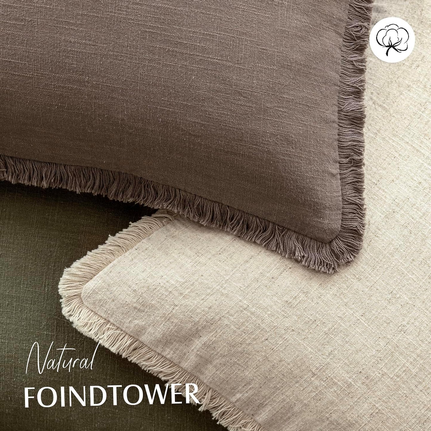 Foindtower Set of 2 Decorative Linen Fringe Lumbar Throw Pillow Covers Boho Farmhouse Cushion Cover with Tassels Accent Pillowcase for Couch Sofa Bed Living Room Home Decor,12×20 Inch,Light Coffee