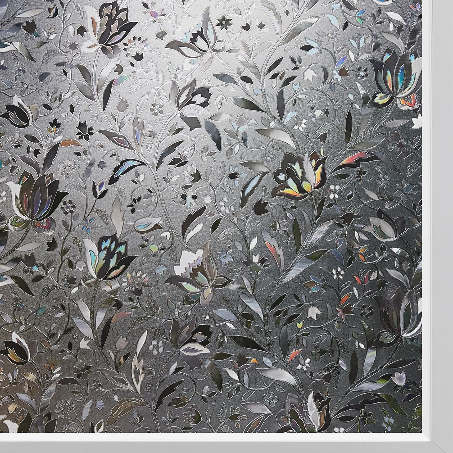 Kromapolis Window Film, Window Privacy Film Frosted, Vinyl Glass Covering, Stained Glass Decorative Film, Static Window Clings, Non-Adhesive (Grayish Black, 23.6 x 157.4 inch)