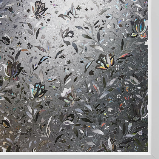 Kromapolis Window Film, Window Privacy Film Frosted, Vinyl Glass Covering, Stained Glass Decorative Film, Static Window Clings, Non-Adhesive (Grayish Black, 23.6 x 157.4 inch)
