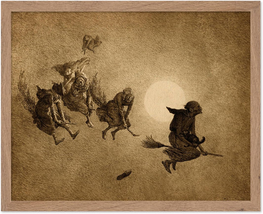 Poster Master Vintage William Holbrook Beard Poster - Retro Occult Print - Gift for Gothic, Horror Fan - The Witches Ride, Pagan, Goth, Magic - Wall Decor for Bedroom, Dorm, 11x14 Beige Framed