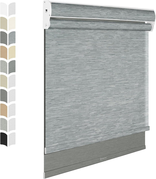 BERISSA Cordless Dual Roller Shades with Cassette Valance,Double Window Shades Blackout and Light Filtering Shades,Day and Night Roller Shades for Home Office Door.Striped Jacquard Grey.66 W x 48" H