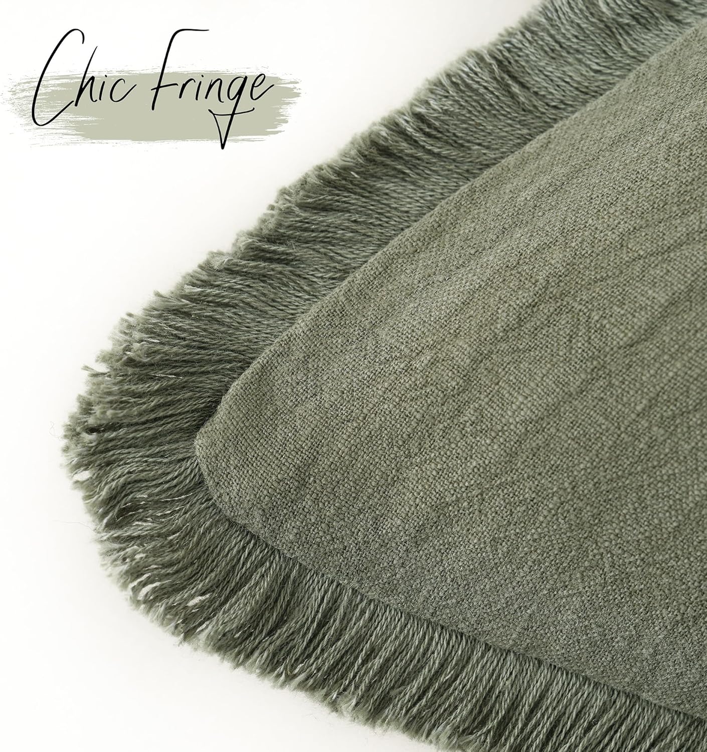 Foindtower Set of 2 Decorative Linen Fringe Throw Pillow Covers Cozy Boho Farmhouse Cushion Cover with Tassels Soft Accent Pillowcase for Couch Sofa Bed Living Room Home Decor, 26×26 Inch, Olive Green