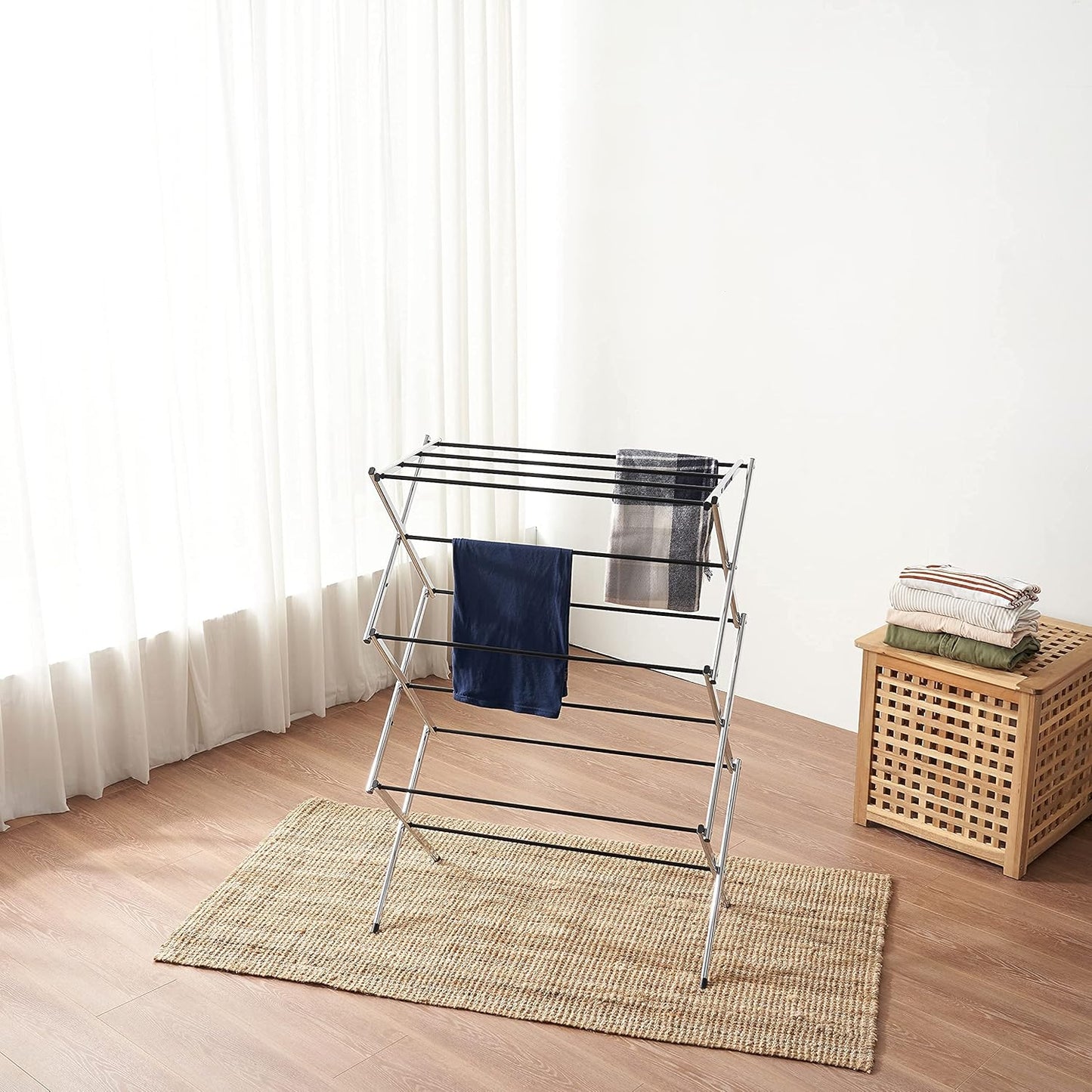 Displays By Jack Portable Collapsible Clothing Dryer Rack, Foldable Drying Rack for Clothes, Lingerie, Towels, Linens, Laundry Home Apartment Must Haves, Metal Chrome Finish